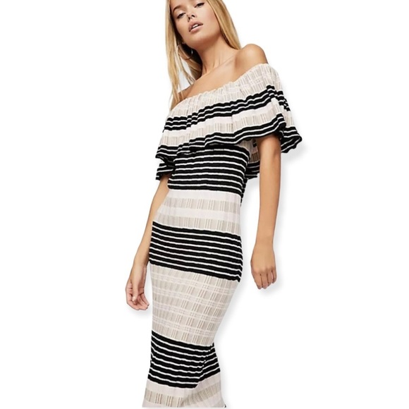 Free People Dresses & Skirts - FREE PEOPLE Off Shoulder Striped Bodycon OFF DUTY Midi Dress Women’s Small